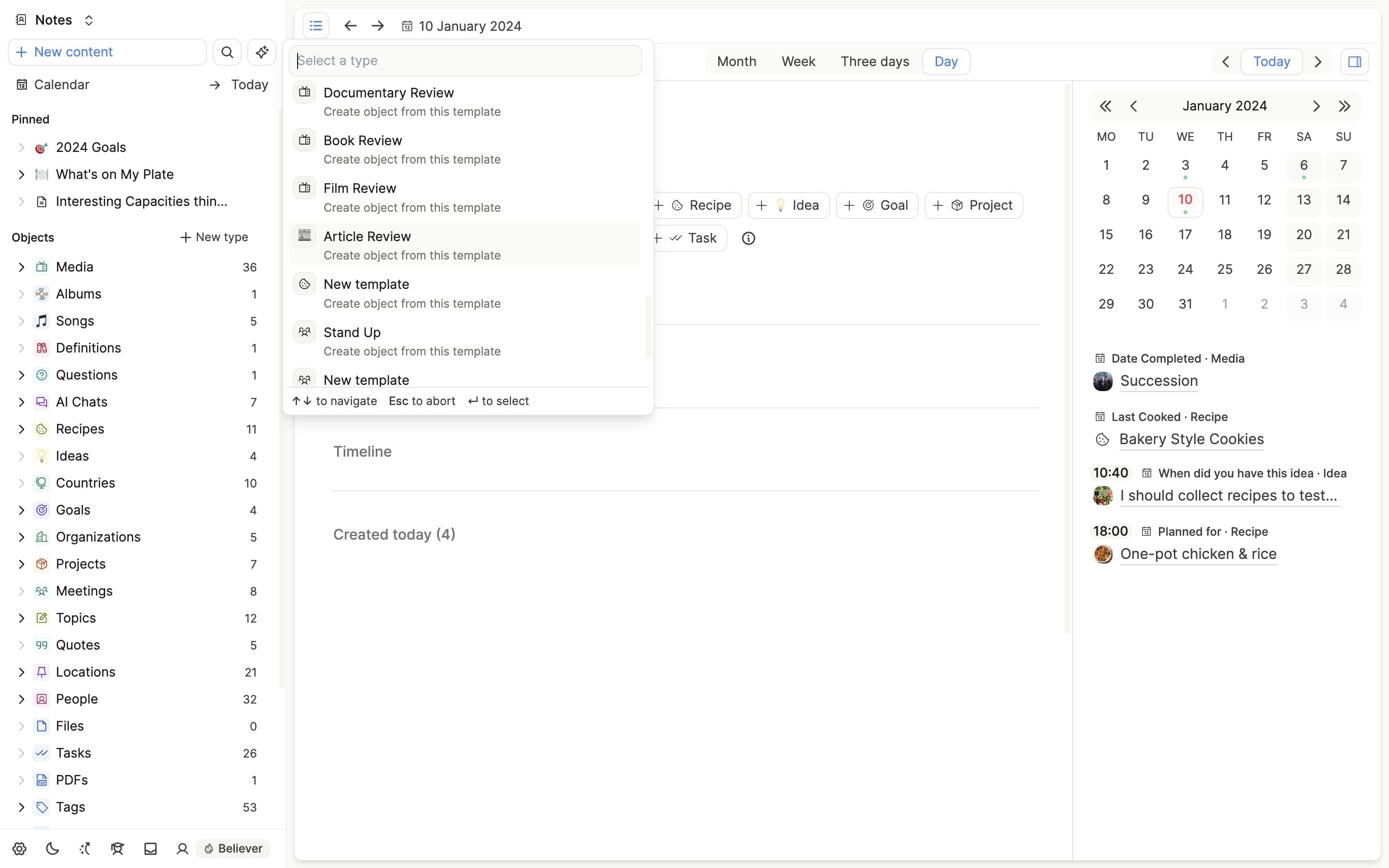 Templates via new content button