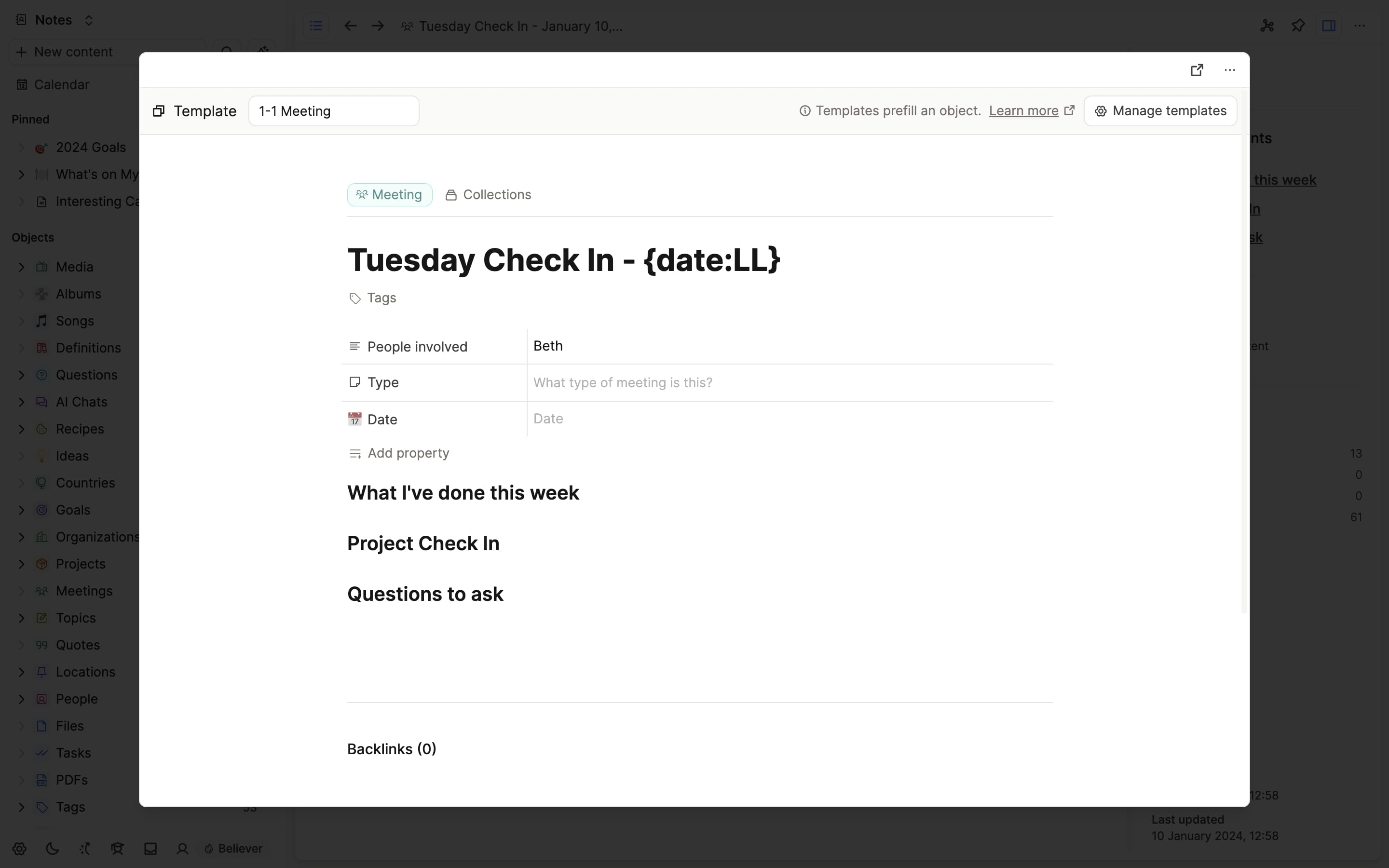 Weekly meeting template with date syntax