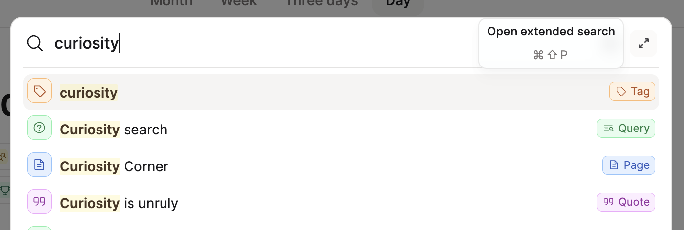 Open extended search from command palette